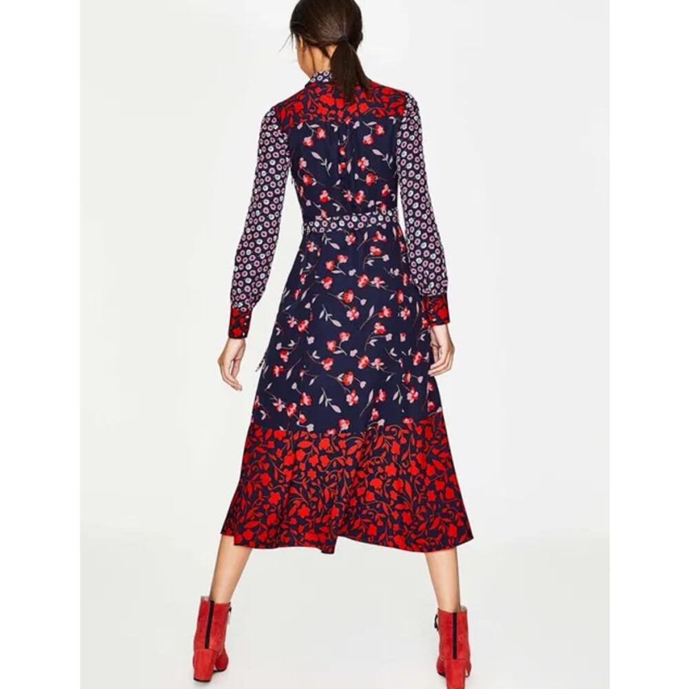 Boden Sybil Midi Shirt Dress Navy Wildflower Size 2R - Picture 4 of 10